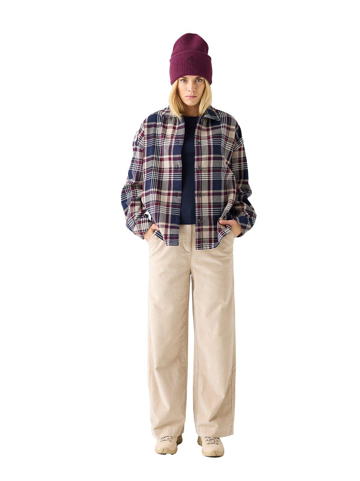 Women's Twill Checked Flannel Overshirt - Navy / Beige - Image 3