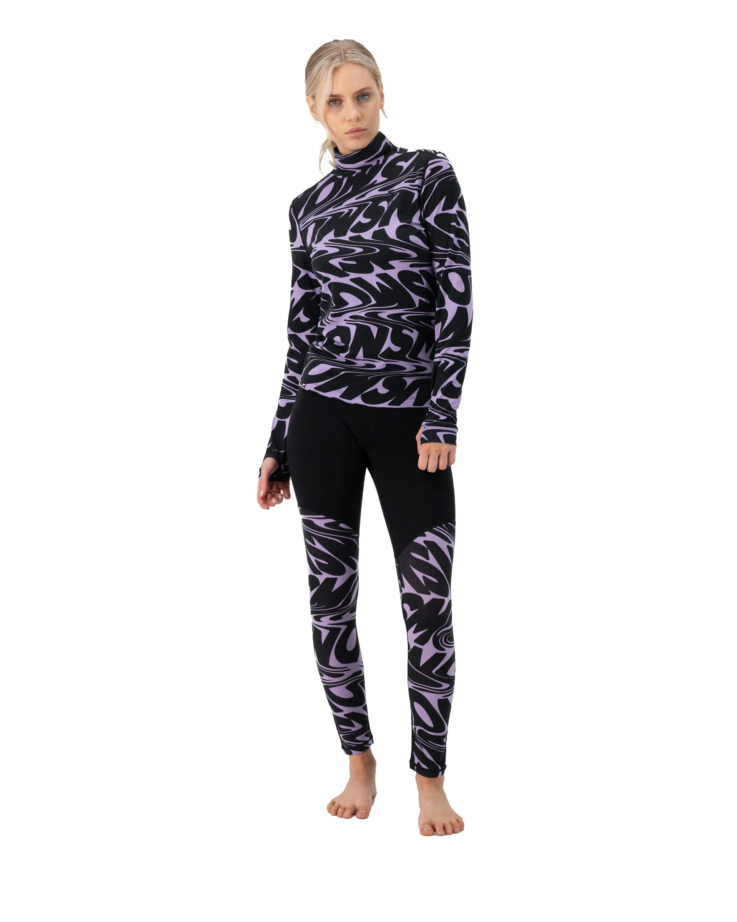 Women's Cascade 200 Flex Mock Neck Base Layer - Black / Purple - Image 5