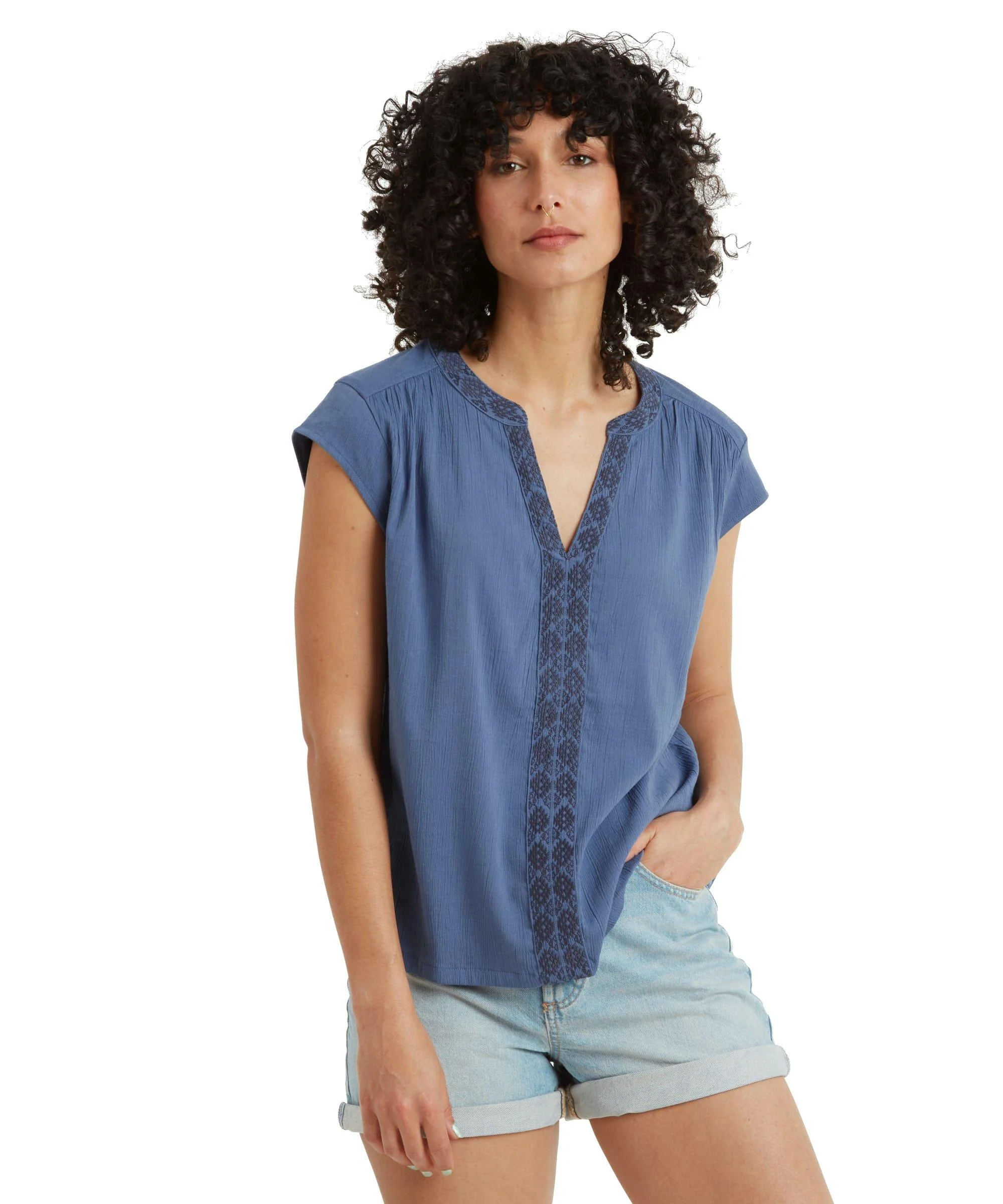 Women's Hara Cap-Sleeve Top - Blue - Image 2